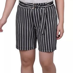NY Collection 1X Black and White Stripe Jersey Knit Shorts